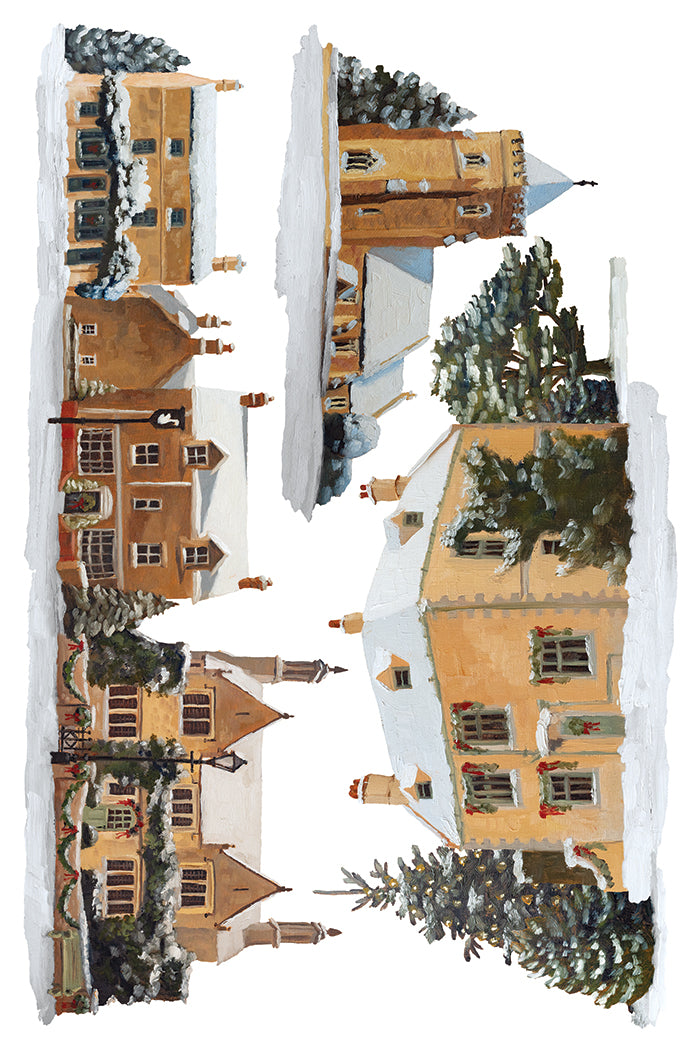 A Cotswold Christmas IOD Transfer Pad 8x12 | Hand-Painted Oil Artwork | Holiday Craft Supplies | Junk Journal Ephemera | DIY Winter Décor