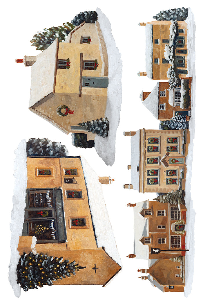 A Cotswold Christmas IOD Transfer Pad 8x12 | Hand-Painted Oil Artwork | Holiday Craft Supplies | Junk Journal Ephemera | DIY Winter Décor