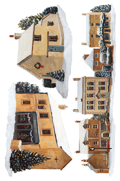 A Cotswold Christmas IOD Transfer Pad 8x12 | Hand-Painted Oil Artwork | Holiday Craft Supplies | Junk Journal Ephemera | DIY Winter Décor