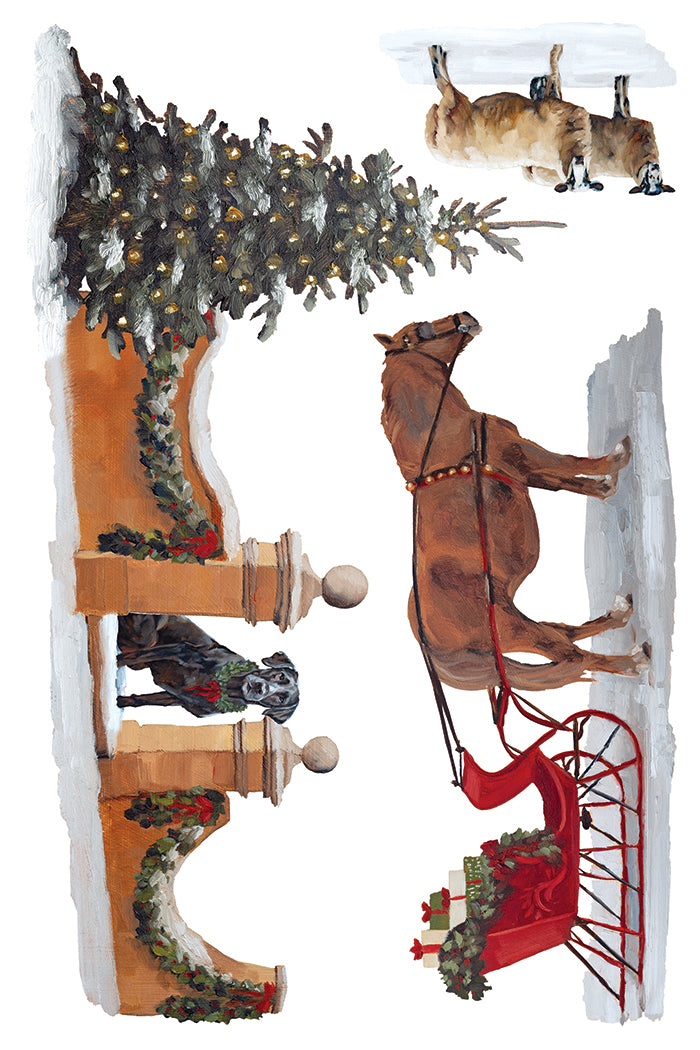 A Cotswold Christmas IOD Transfer Pad 8x12 | Hand-Painted Oil Artwork | Holiday Craft Supplies | Junk Journal Ephemera | DIY Winter Décor
