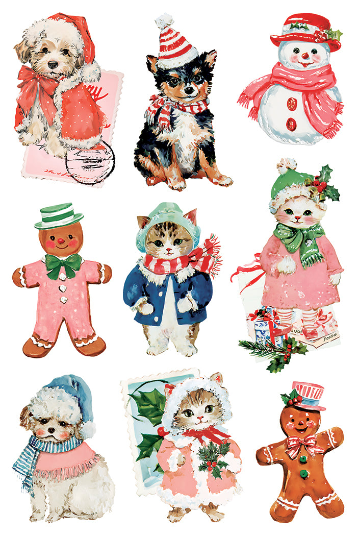 Darling Holiday IOD Transfer Pad 8x12 | Retro Nostalgic Christmas Style | Holiday Craft Supplies | Junk Journal Ephemera | DIY Winter Décor