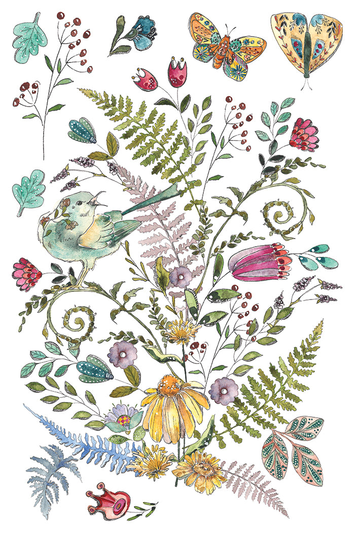 Fern Fables IOD Transfer 8x12 Pad I hand painted watercolor