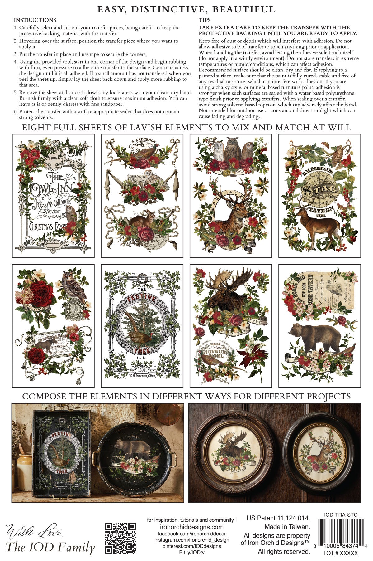 Stag Tavern IOD Transfer Pad 8x12 | English Hunt Club Holiday Style | Seasonal Home Decor | DIY Décor