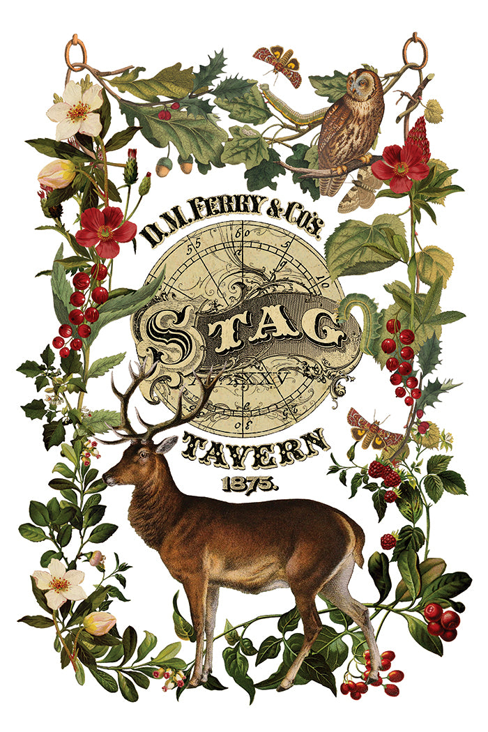 Stag Tavern IOD Transfer Pad 8x12 | English Hunt Club Holiday Style | Seasonal Home Decor | DIY Décor