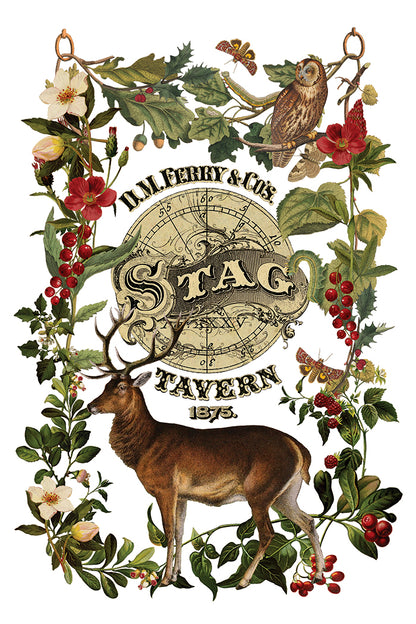 Stag Tavern IOD Transfer Pad 8x12 | English Hunt Club Holiday Style | Seasonal Home Decor | DIY Décor