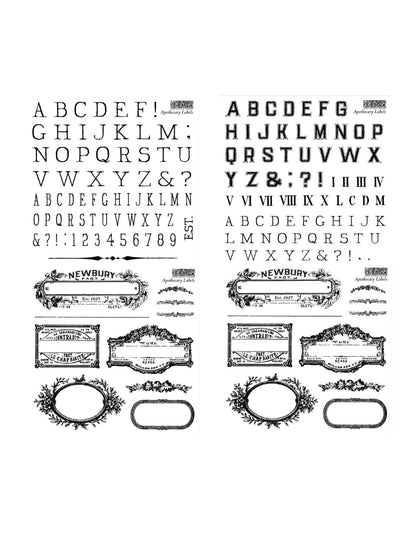 Collection of vintage-style letters, numbers, and decorative elements on a white background