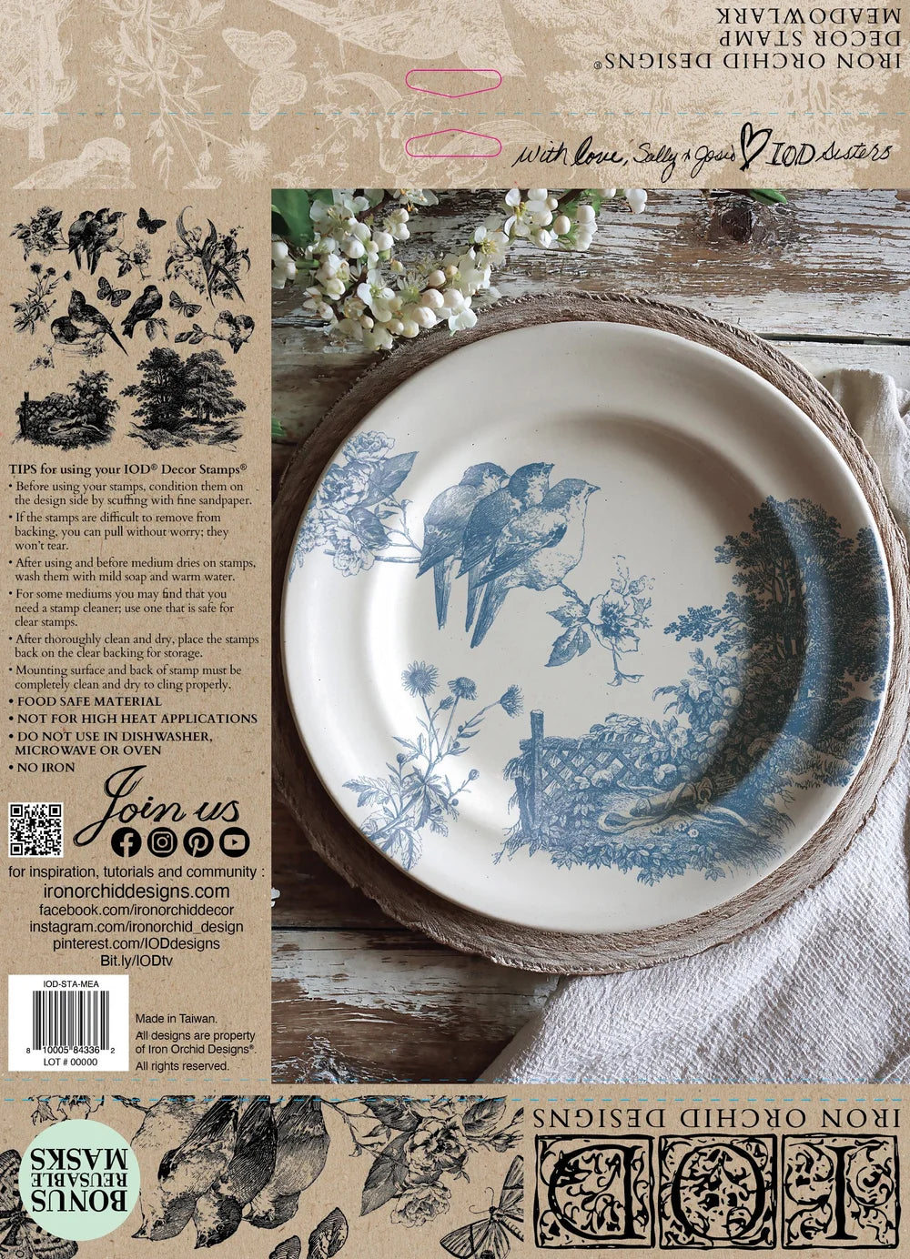 Meadowlark 12 x 12 IOD French toile bird stamp