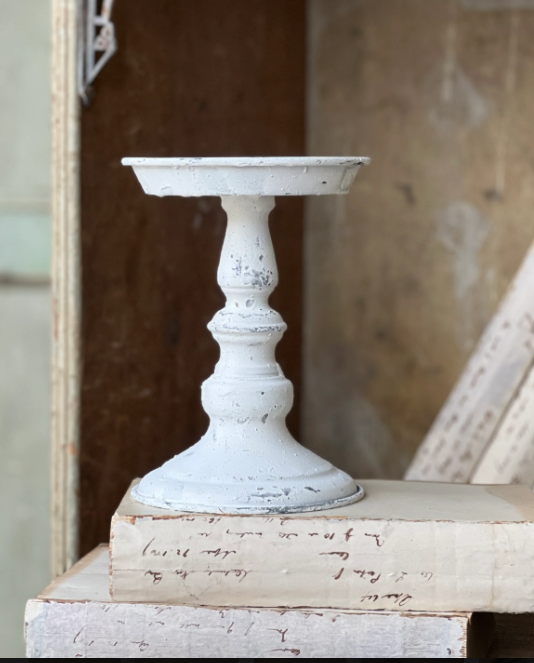 Candle Holder | 7" | Cream white | chippy finish | riser candle stick