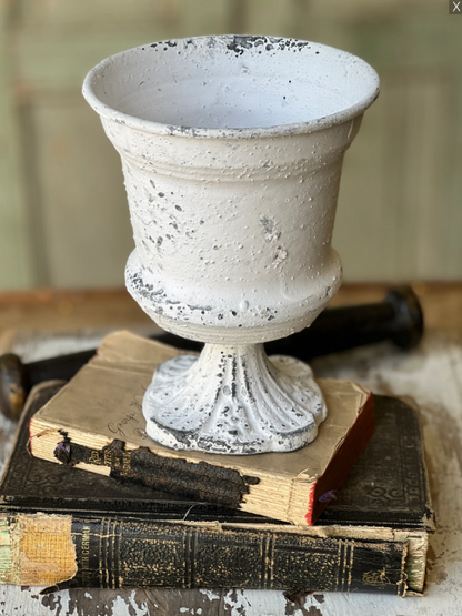 Amorial Urn | 6" | Cream white | chippy finish | Pedestal Base