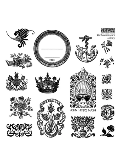 The Connoisseur's Library Labels 6x6 IOD Stamp 4 pack