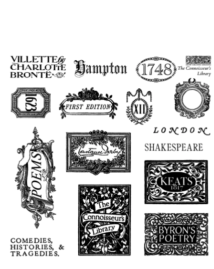 The Connoisseur's Library Labels 6x6 IOD Stamp 4 pack
