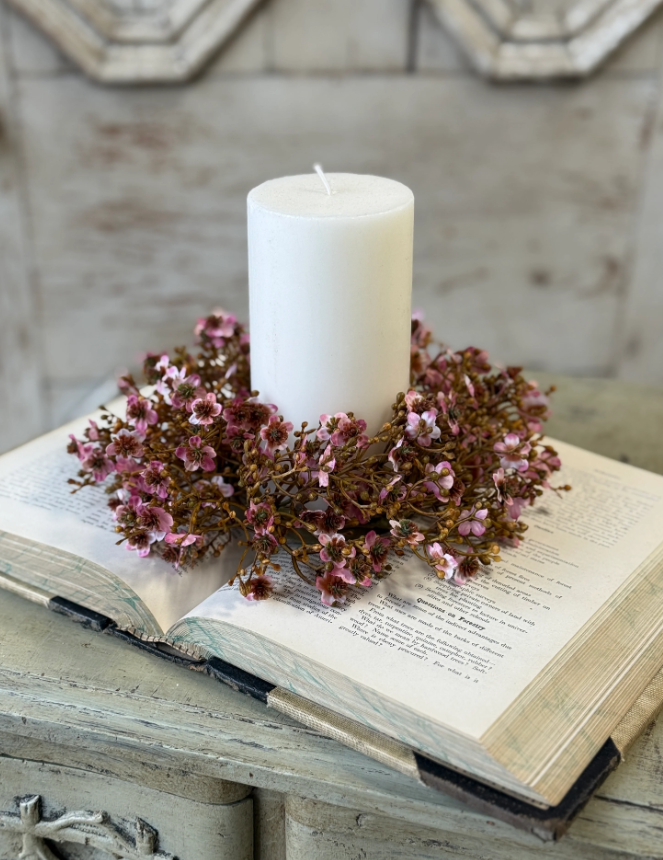Emmeline Candle Ring | 9” | Heather | faux floral home decor