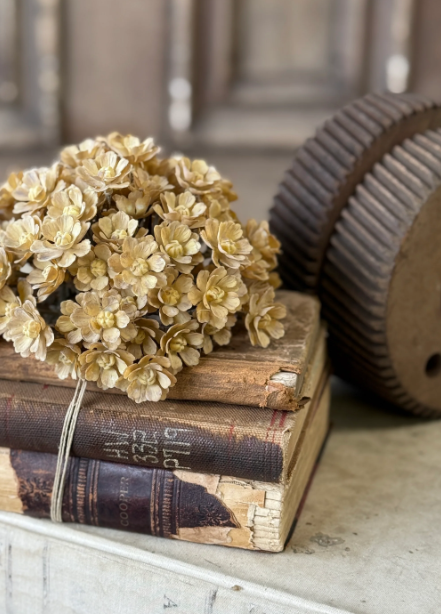 Flaxen Floret Half Sphere | 5" | beige tan off white | faux floral home decor