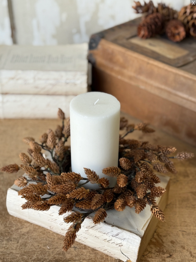 Mini Pinecones Candle Ring | Wreath | 12" | Neutral Fall Home Decor