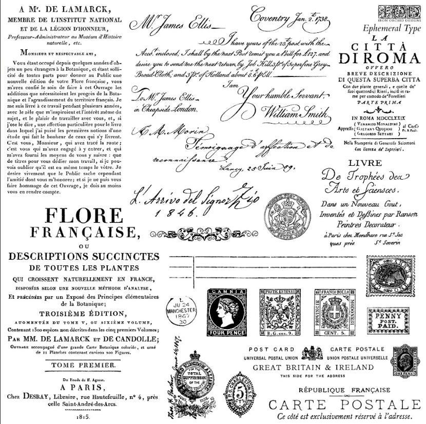 Ephemeral Type IOD Stamp, 12”x12”, Single Sheet