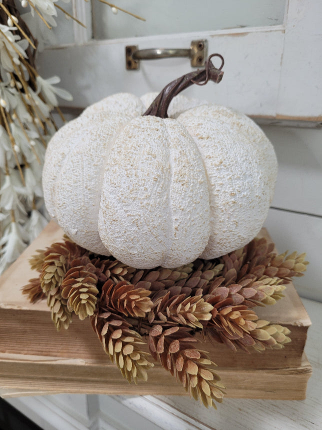 7" white textured pumpkin