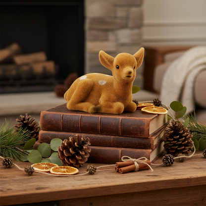 Waiting Fawn Deer Figurine – Flocked Christmas Decor