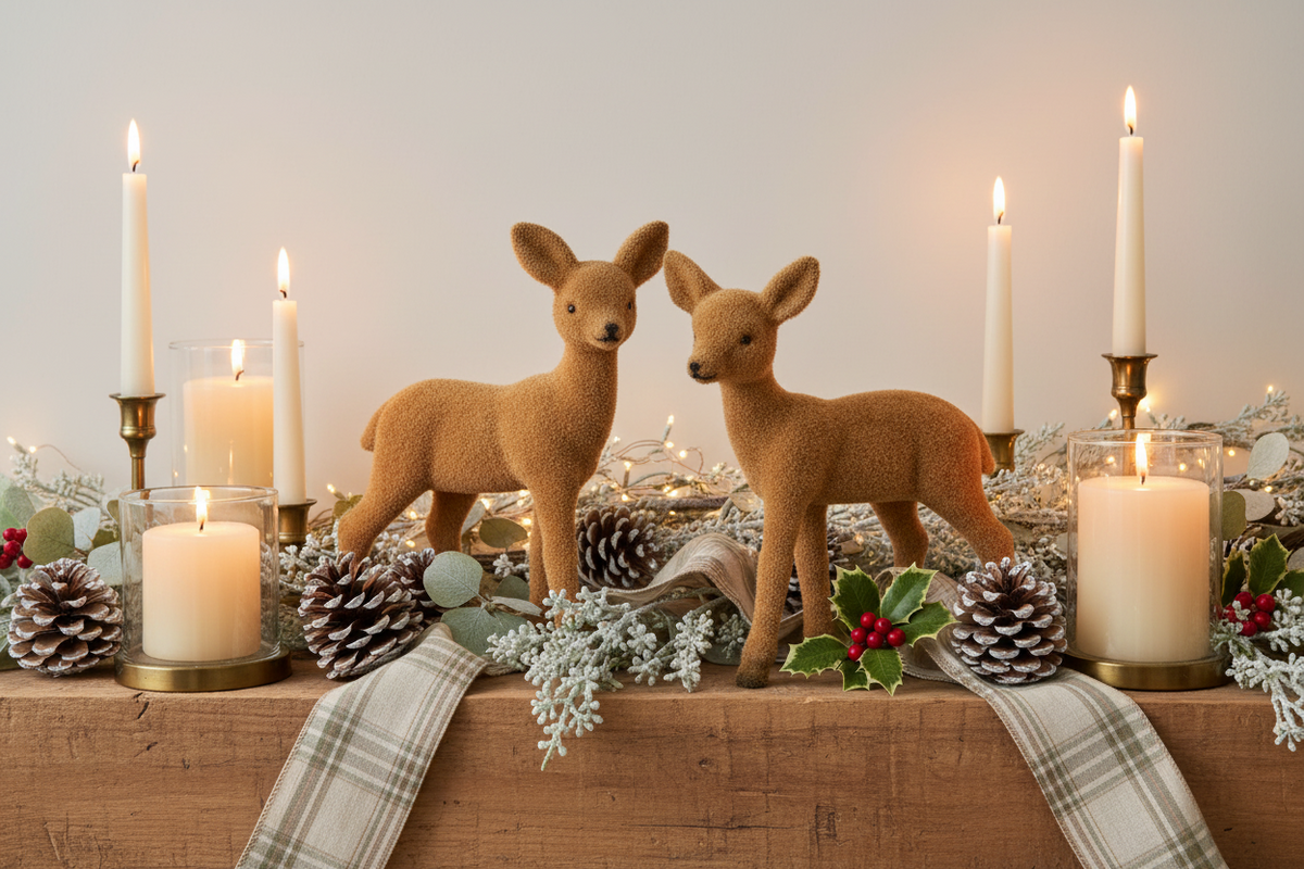Twin Fawns Deer Figurine Set – Flocked Christmas Decor