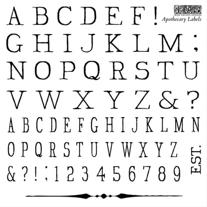 Vintage-style alphabet and number set on a white background