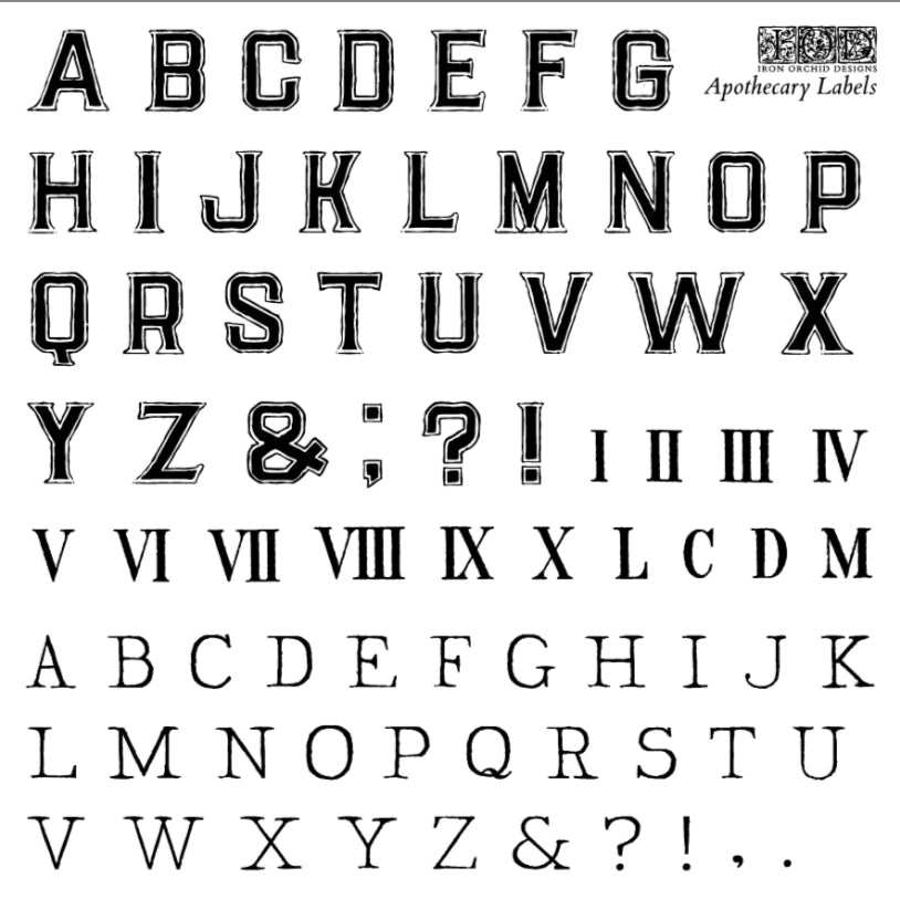 Vintage-style alphabet and number set on a white background