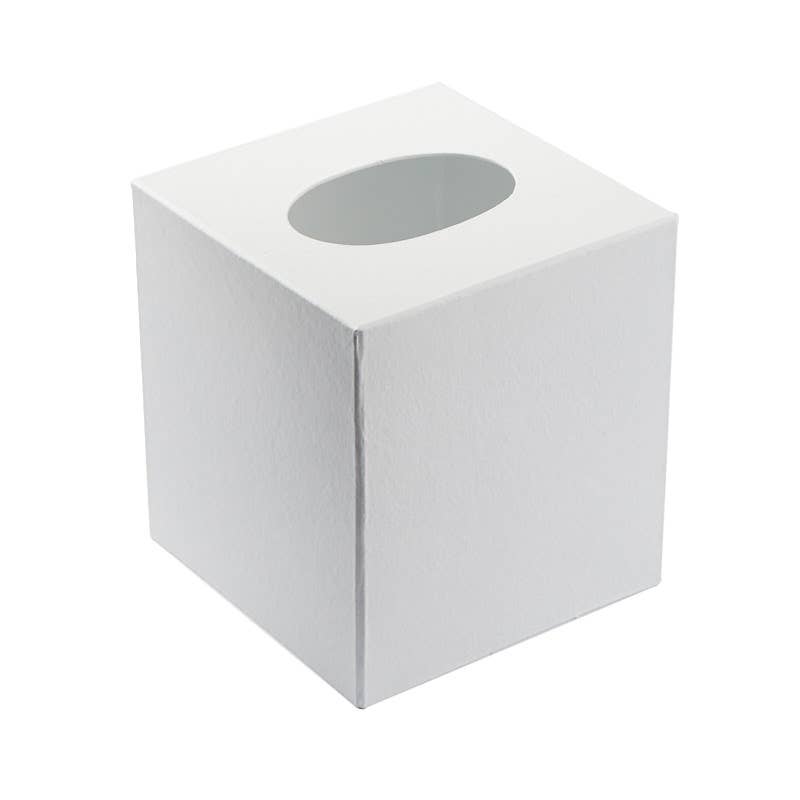 White Paper Mache Tissue Box Cover - 5" L x 5" W x 5-1/2" H