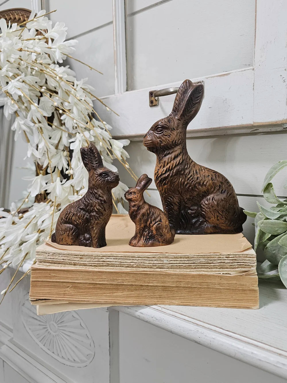 Antique looking Chocolate Bunny Figurine