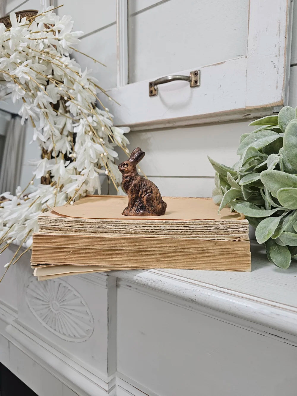 Antique looking Chocolate Bunny Figurine