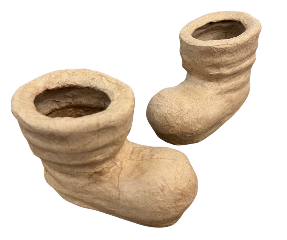 Pair of Paper Mache Santa Boots for Christmas DIY - 4-1/4" H