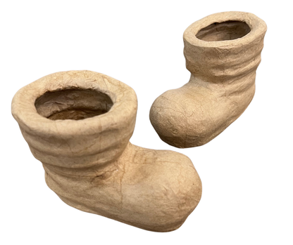 Pair of Paper Mache Santa Boots for Christmas DIY - 4-1/4" H