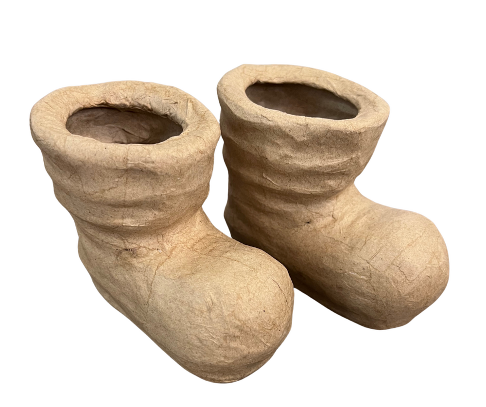 Pair of Paper Mache Santa Boots for Christmas DIY - 4-1/4" H
