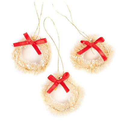 1-1/2" Miniature Ivory Sisal Christmas Wreaths (Pack of 3 )