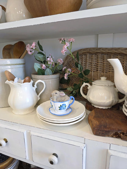 adorable Bunny in blue and white Teacups rabbit figurine I spring home decor