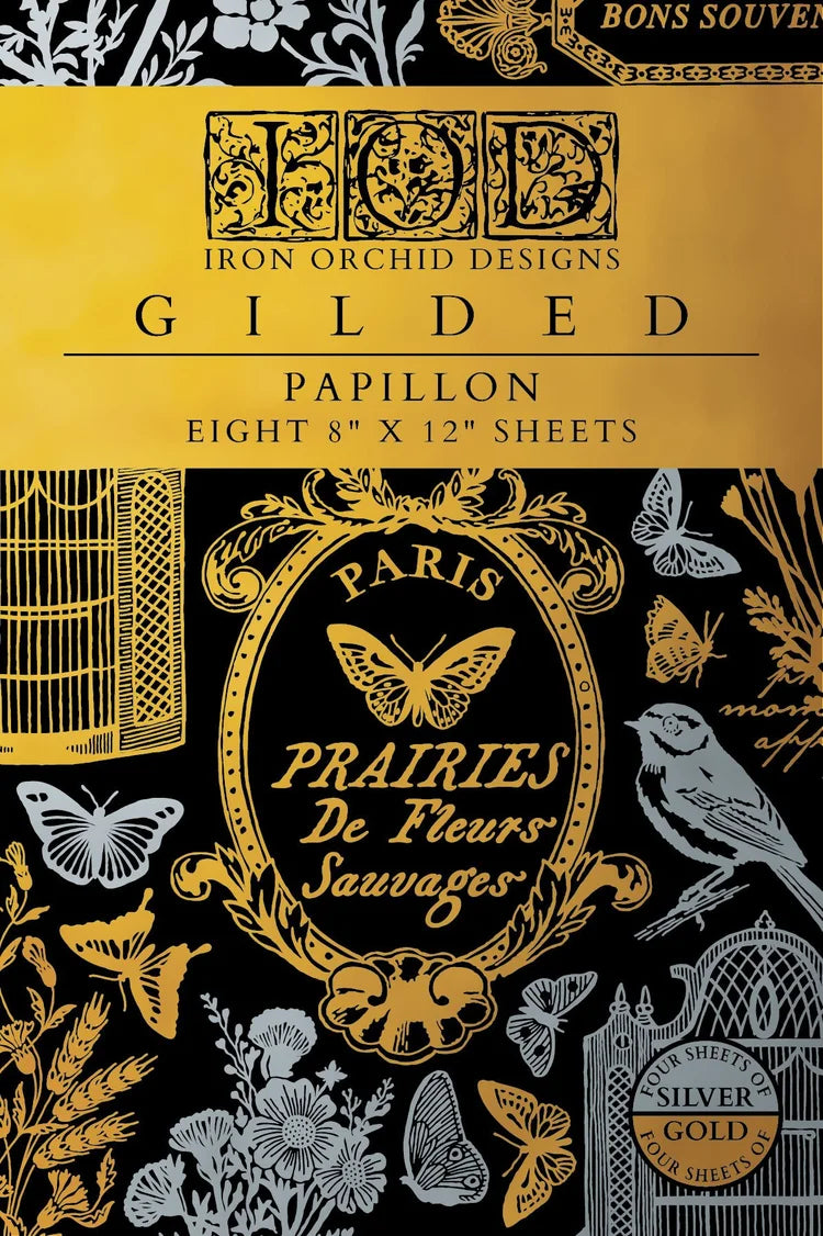 Papillon gold & silver gilded foil 8 x 12 transfer | 19th century ephemera