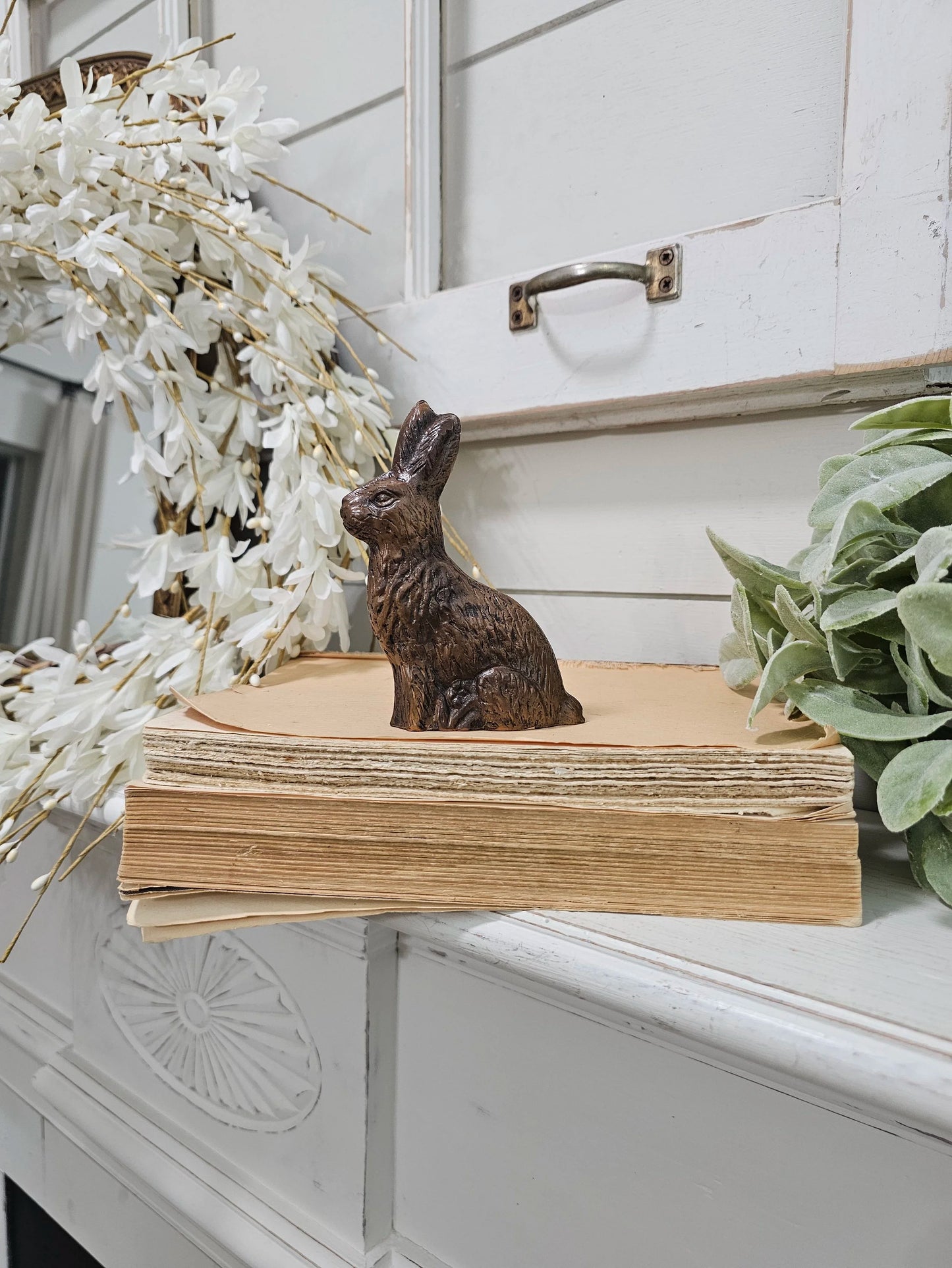 Antique looking Chocolate Bunny Figurine • vintage home decor