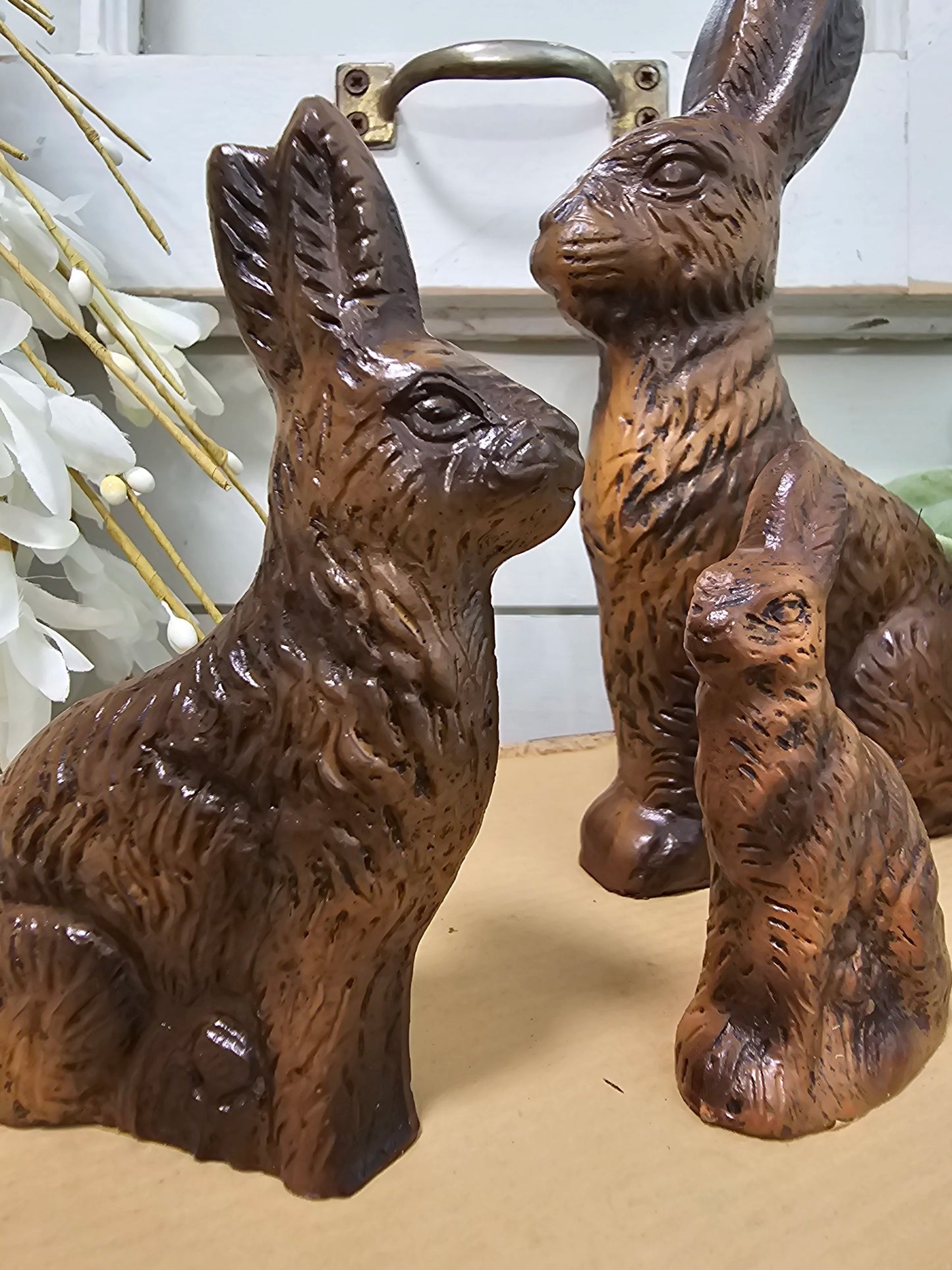 Antique looking Chocolate Bunny Figurine • vintage home decor