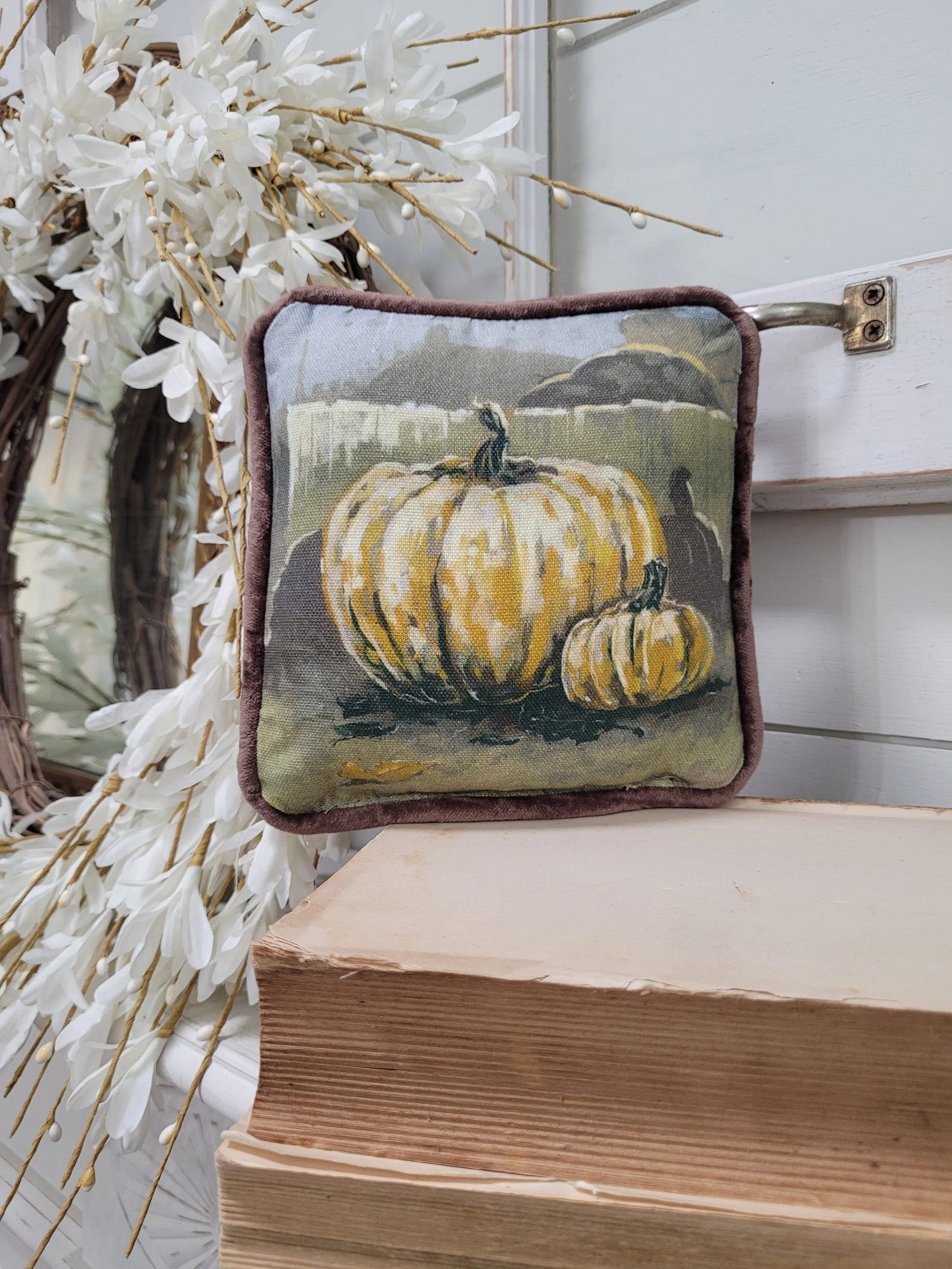 7" Pumpkin Pillow with brown velvet back