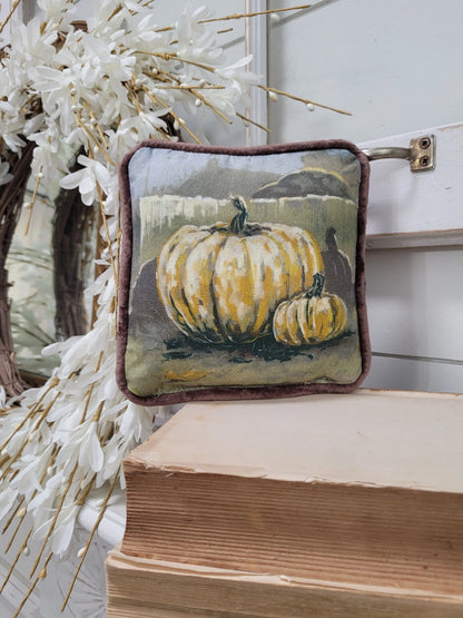 7" Pumpkin Pillow with brown velvet back