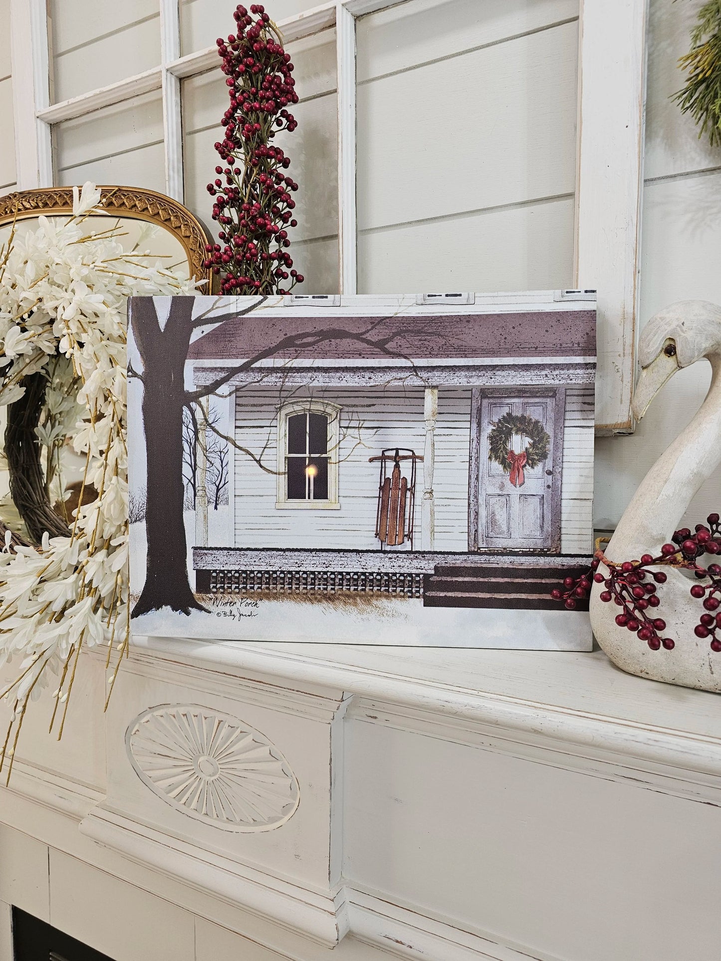 12 x 16 LED Canvas - Winter Farmhouse Porch by Billy Jacobs
