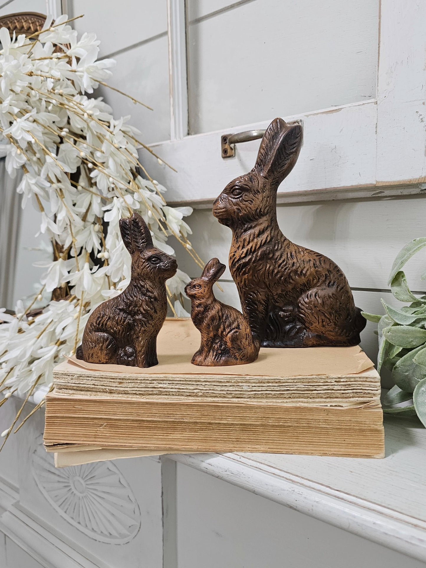 Antique looking Chocolate Bunny Figurine • vintage home decor