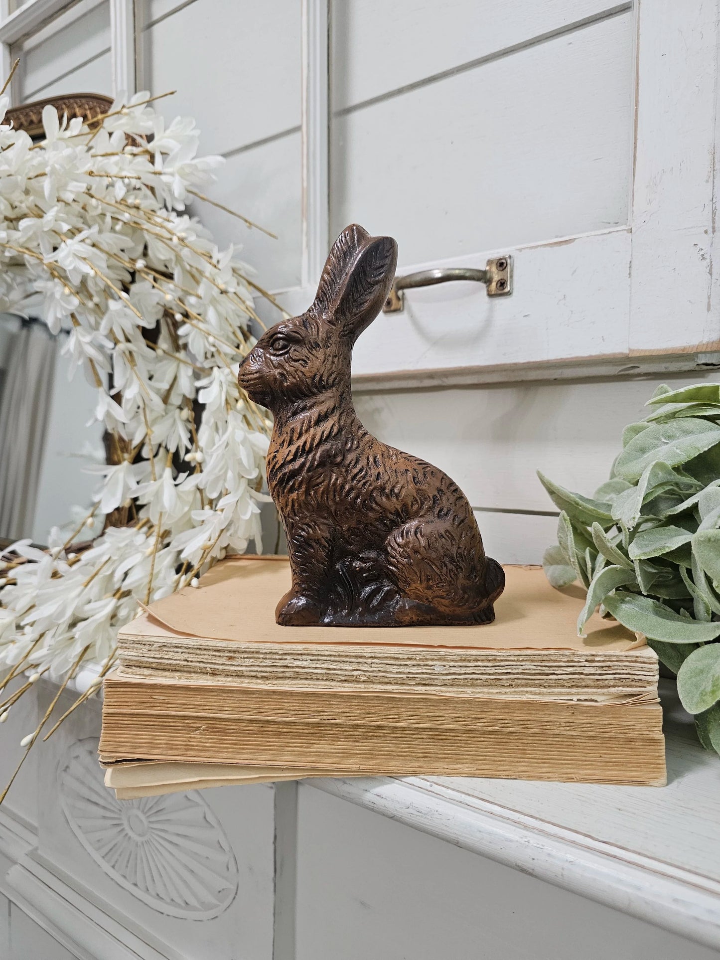 Antique looking Chocolate Bunny Figurine • vintage home decor