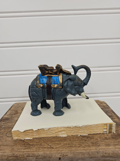 vintage cast iron metal mechanical coin bank - circus elephant
