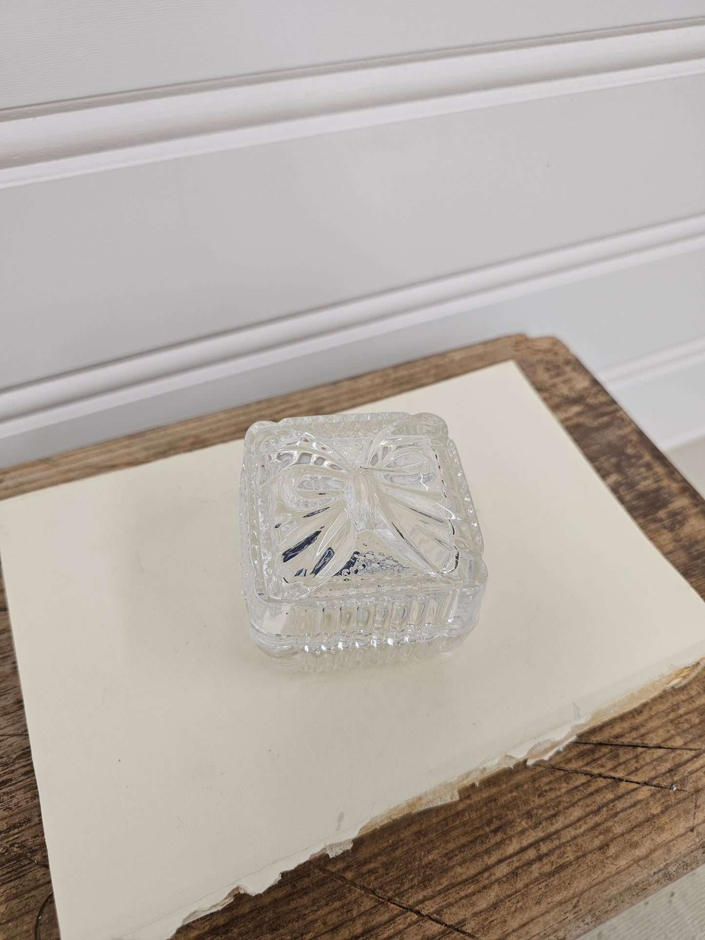 vintage crystal jewelry box with bow