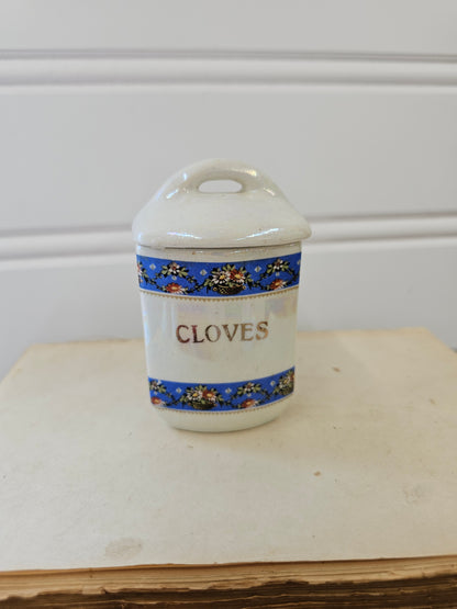 blue and white Cloves Spice Jar - Made in Czechoslovakia