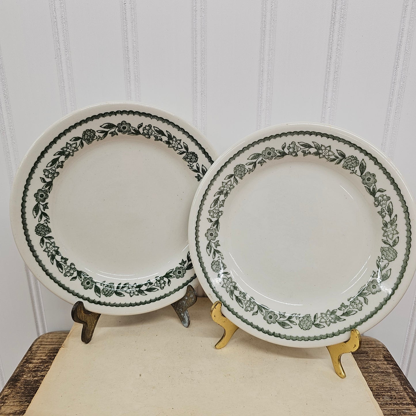Set of 2 green floral Buffalo China saucers - I love this pattern!