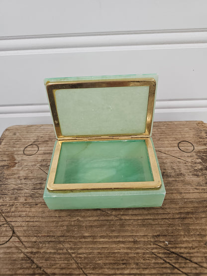Vintage alabaster green jewelry box made in Italy