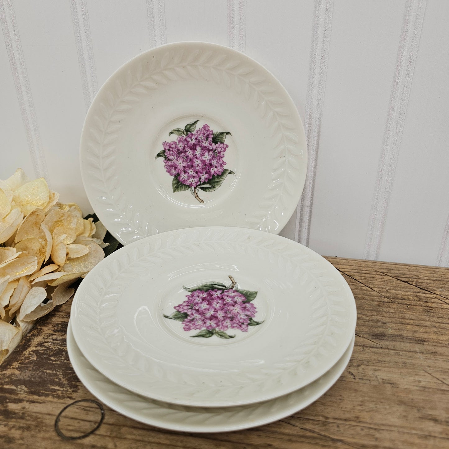 3 Theodore haviland new york porcelain saucers, usa - lilac hydrangea