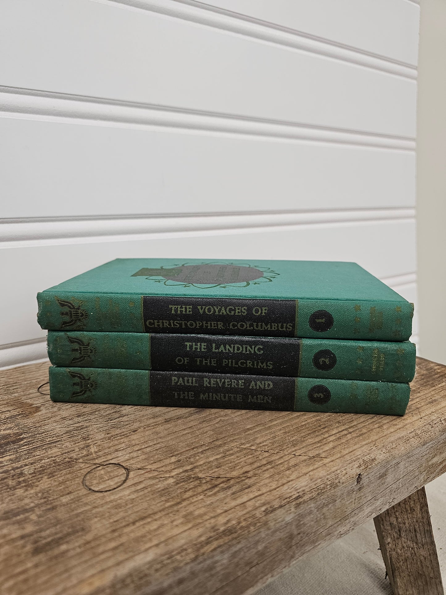 set of 3 teal/green vintage books