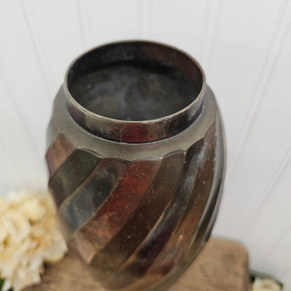 beautiful tall brass & copper vase twisted swirl, made in india