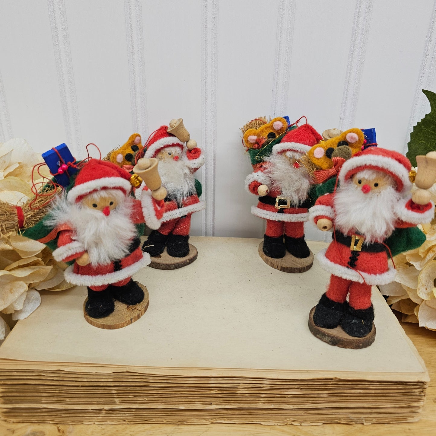 Set of 4 felt Santa ornaments- one missing bear