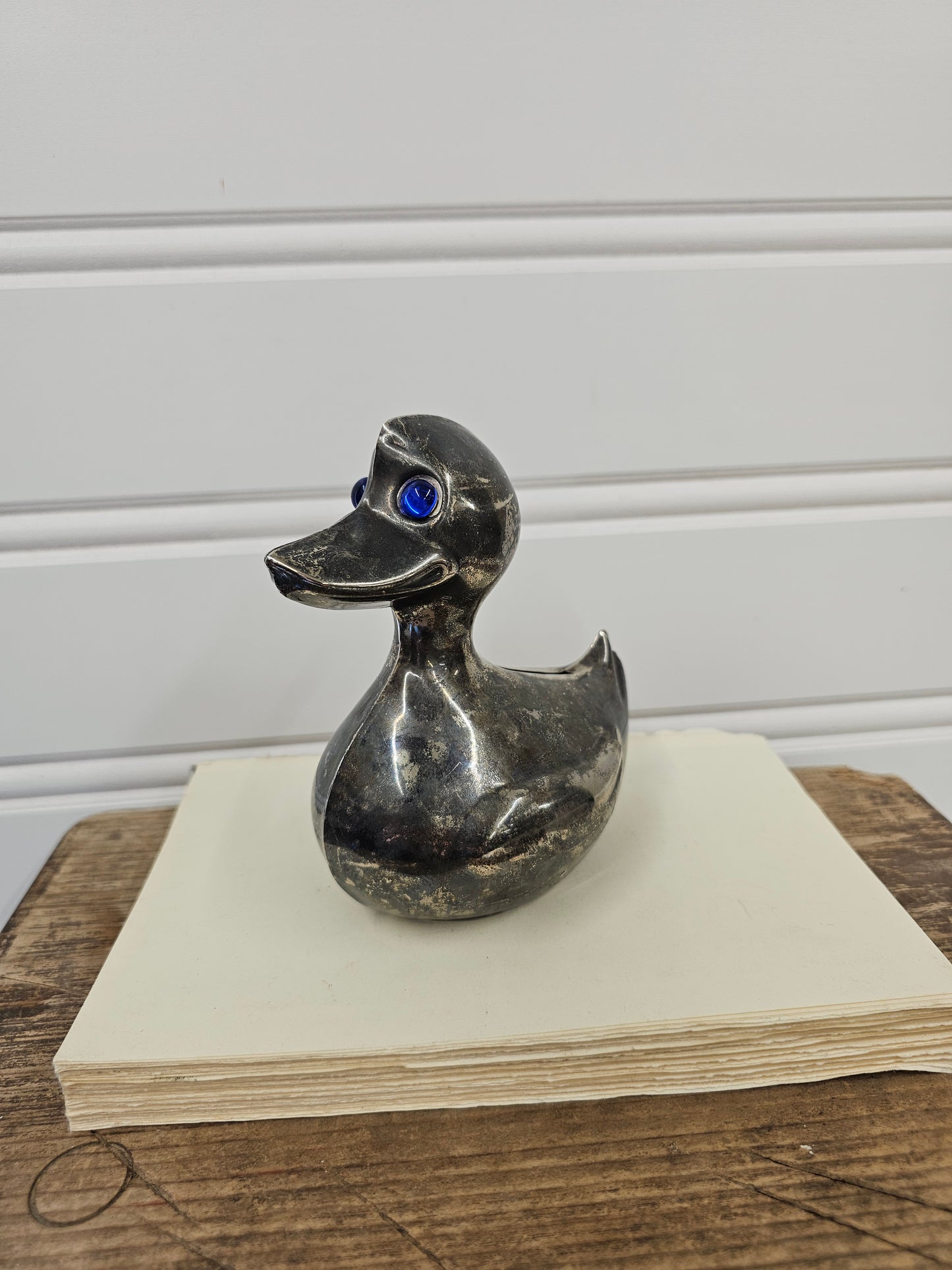 vintage metal duck coin bank - missing stopper